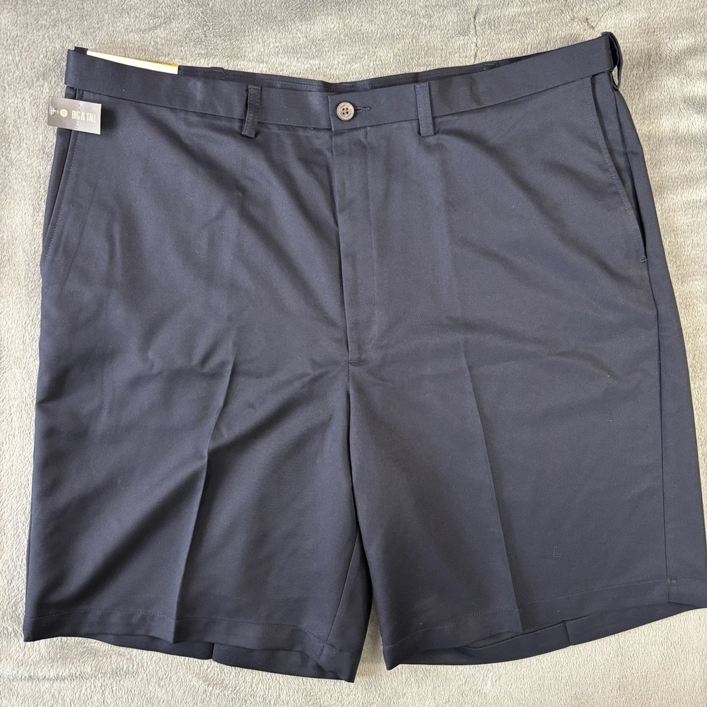 Haggar Cool 18 Shorts Mens 44W Big & Tall Navy Adjustable Waist Golf Casual NEW